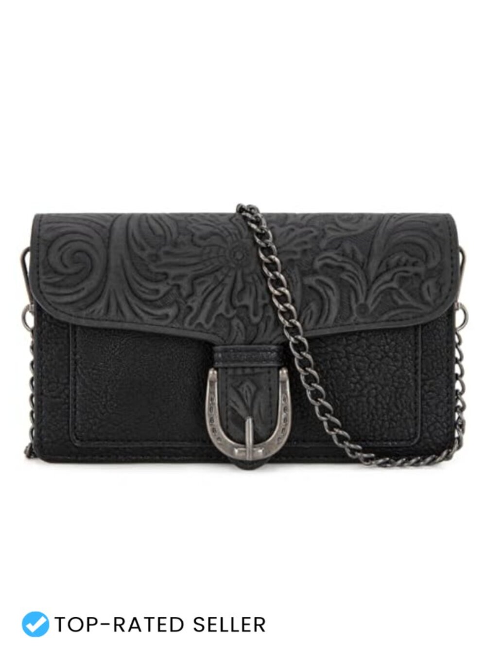 Small Faux Leather Crossbody Bag with Chain Strap and Card Slots